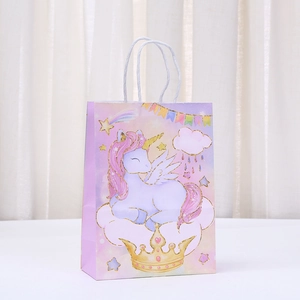 Pastel unicorn kraft paper gift bag with white twist handle for parties and events