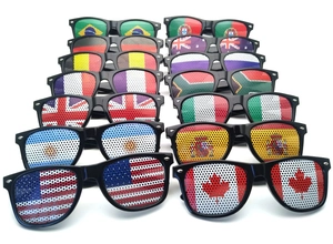 Collection of 14 pairs of world flag party sunglasses for sports events and fan support