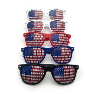 Five pack of USA flag pinhole sunglasses in various colors for Independence Day