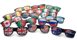 Close-up of assorted national flag perforated lens sunglasses for party events