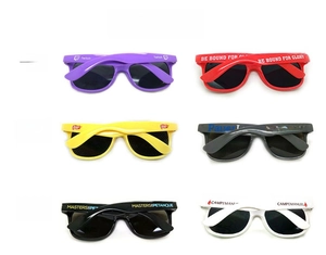 Custom US flag sunglasses in six vibrant colors with personalized printed temples
