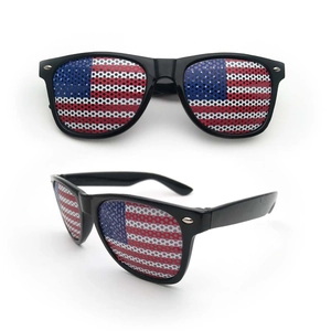 Classic square sunglasses with US flag pinhole lenses and black plastic frames