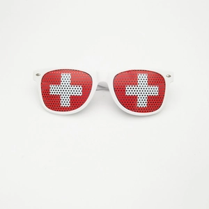 Classic white Switzerland flag sunglasses with red lenses and unique mesh hole pattern