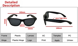 Classic black retro sunglasses dimensions and size guide for outdoor unisex eyewear