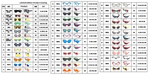 Detailed size chart for USA flag sunglasses showing dimensions and weights for 40 models