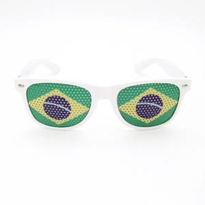 White frame sunglasses with Brazil flag pinhole mesh lenses and UV400 protection