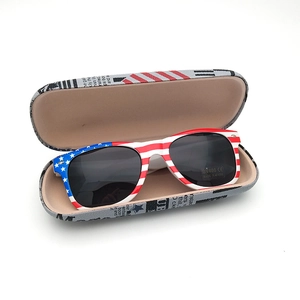 Hard shell glasses case with US flag sunglasses and vintage newspaper print design