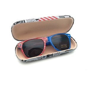 American flag sunglasses with UV400 protection and vintage newspaper print case