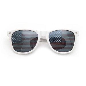 White frame sunglasses with American flag patterned lenses and UV400 protection