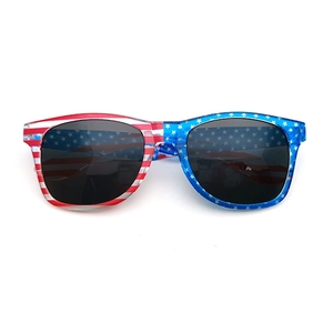 Stylish American flag pattern sunglasses with red stripes and blue star frames for parties