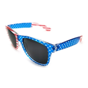 Classic USA flag sunglasses with blue star frames and red white striped temples for parties