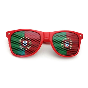 Portugal flag theme party sunglasses with red frames and micro-hole mesh lens pattern