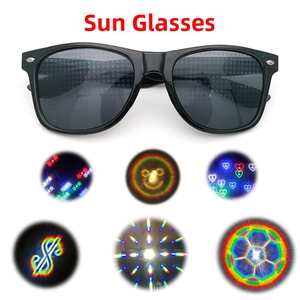 Detail view of diffraction lenses showing heart, star, and football light effects