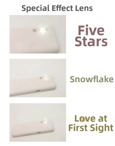 Smartphone camera filter showing light effects in star, snowflake and composite shapes