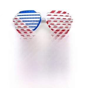Detailed size specifications for US flag shutter shades with frame and temple dimensions