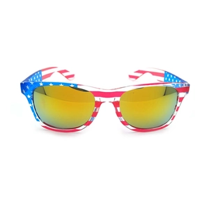 Classic US flag sunglasses with red white stripes and mirrored yellow lenses for parties