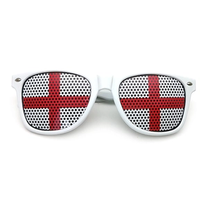 White frame sunglasses with England flag pattern on lenses for soccer fans