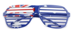 Detail of Australian flag shutter shades for parties with blue frame and star patterns