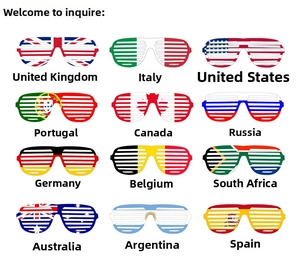 Matrix view of plastic shutter shades with flag patterns from 12 different countries