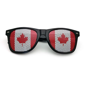 Canada flag sunglasses with black Wellington frames and maple leaf lens stickers