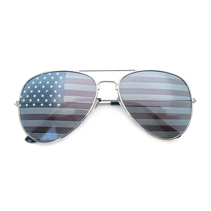 Classic silver metal aviator sunglasses featuring a vibrant US flag pattern on lenses