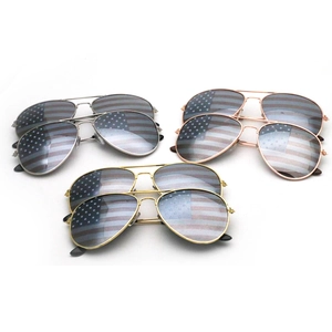 Classic aviator sunglasses with USA flag printed lenses and metallic frames set
