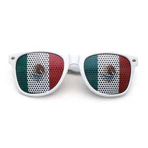 White frame sunglasses with perforated Mexico flag lens design for festivals