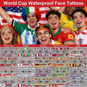 Autocollants de Tatouage Facial Imperméables Thème Coupe du Monde Motifs Drapeau Football Art Corporel Temporaire pour Fans de Sport Fête
