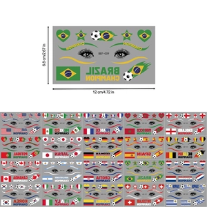 Tatouages temporaires étanches Coupe du Monde de football, 20 drapeaux, taille 12x6,8cm