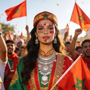 Tatouages temporaires du Maroc et de football sur visage pour supportrices du mondial