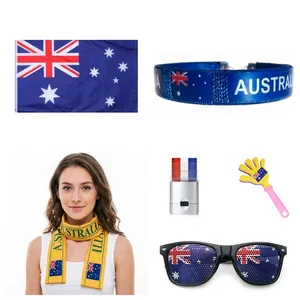 Australian soccer fans set with flag, glasses, scarf and face paint for sports events
