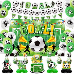 Soccer World Cup Party Decorations Set Goal Banner Latex Balloons Cake Toppers Honeycomb Centerpieces Football Theme Birthday Supplies Kit