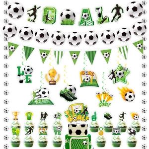 Soccer Theme Party Decoration Banner Cake Toppers Hanging Swirls For Birthday World Cup Sports Event Party Supplies Green Black White