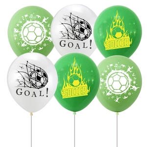 Soccer themed party balloon set in green and white colors with Goal and Soccer prints