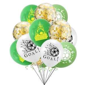 Soccer party balloon set with green, white and gold sequin latex balloons for boys birthday