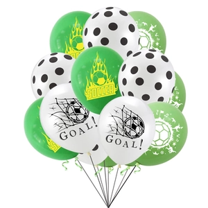 Football party balloon set with green and white soccer patterns for boy birthday decor