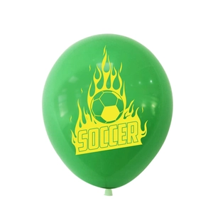 Green soccer latex balloon with yellow flame soccer print for boys' birthday party decor
