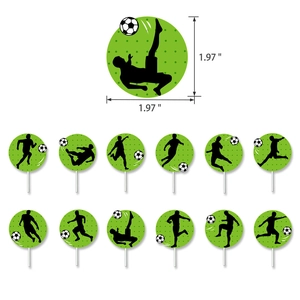 Soccer theme cupcake toppers featuring 12 unique player silhouettes for birthday cake decor