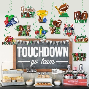 Décorations de fête de football américain avec spirales et motifs sportifs pour fans