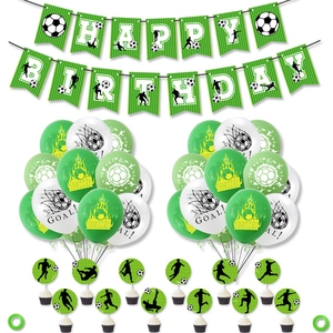 Set Decorazioni Festa di Compleanno Calcio Palloncini Verdi Bianchi Banner Happy Birthday Decorazioni Torta Calciatori Ragazzi