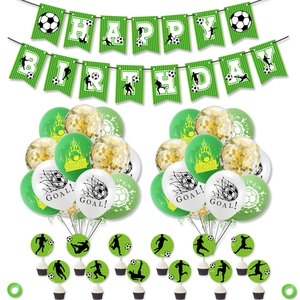 Set decorazioni festa compleanno calcio con striscione palloncini e topper
