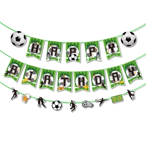 Dreiteiliges Fußball Happy Birthday Banner Set mit Fußbällen und Spieler-Silhouetten Deko