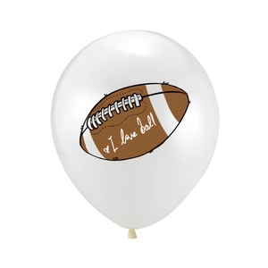 White latex football balloon featuring I love ball print for American football theme party