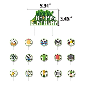 Set de 16 décorations de gâteau thème football avec bannière Happy Birthday et motifs