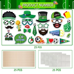25-piece soccer theme party photo booth props with trophy and goal celebration signs
