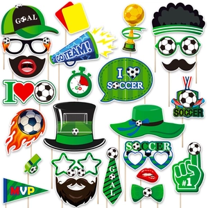 Soccer theme party photo booth props set with 20 pieces including trophies and goal signs