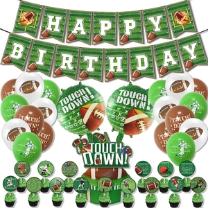 Décoration de Fête d'Anniversaire Thème Football Américain Bannière Ballons en Latex et Aluminium Cake Toppers Ruban Articles de Fête Sportive