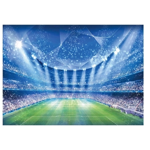 Vibrant football stadium photography backdrop with bright field lights and grandstand view