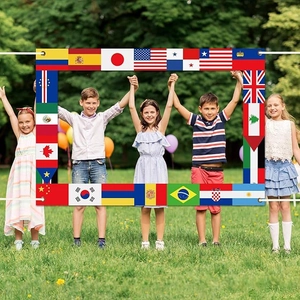 World flags theme photo frame backdrop with metal grommets for international parties