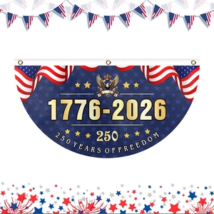 American 250th Anniversary Bunting Flag Polyester Pleated Fan Flag US Patriotic Celebration Banner Hanging Decor